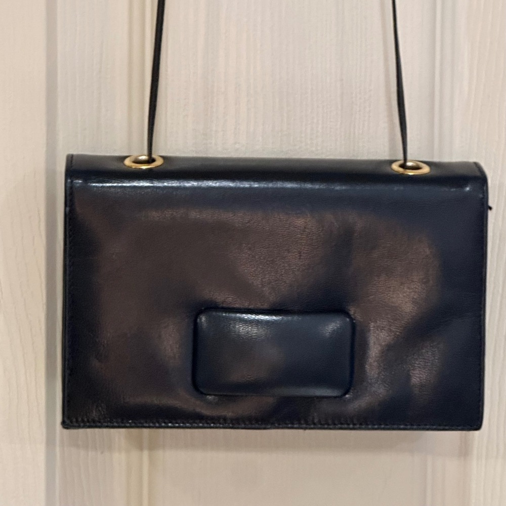 Neiman Marcus Vintage Navy Blue Leather Crossbody Bag Gold Hardware Mini Bag